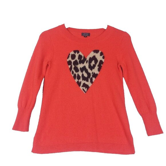 J.CREW Sweaters - J. Crew Sweater Women's XS 100% Cashmere Red Animal Print Heart Crew-Neck Preppy